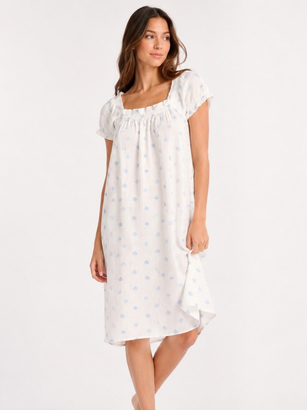 Butter White Nightgown with Light Blue Clouds